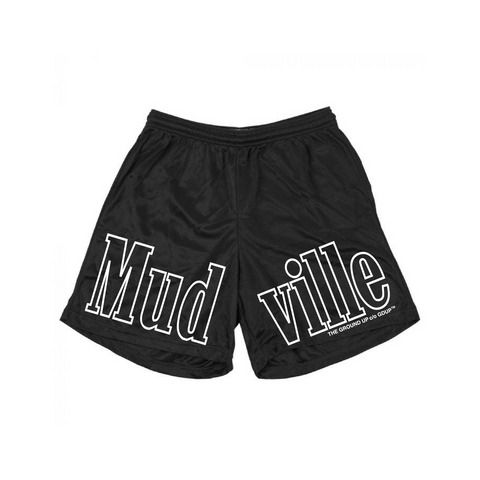 "Mudville" Black Mesh Gym Shorts