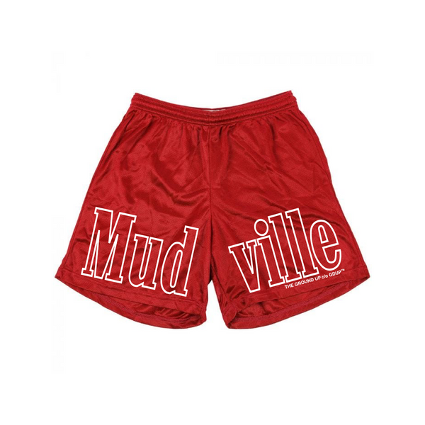 "Mudville" Red Mesh Gym Shorts